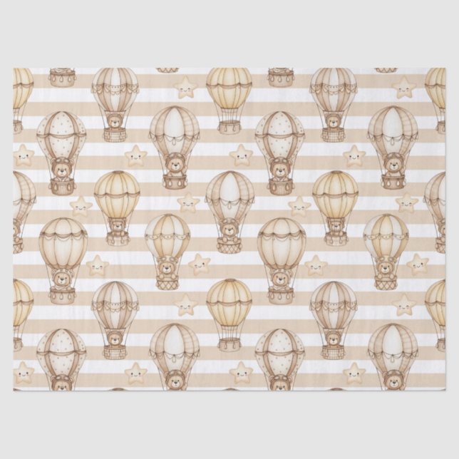 Cute Teddy Bear Hot Air Balloon Neutral Pattern 5 Tissue Paper (Front)