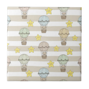 Cute Teddy Bear Hot Air Balloon Neutral Pattern 6 Ceramic Tile