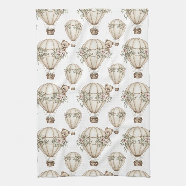 Cute Teddy Bear Hot Air Balloon Neutral Pattern 6 Kitchen Towel (Vertical)