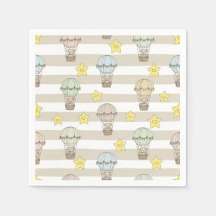 Cute Teddy Bear Hot Air Balloon Neutral Pattern 6 Napkins