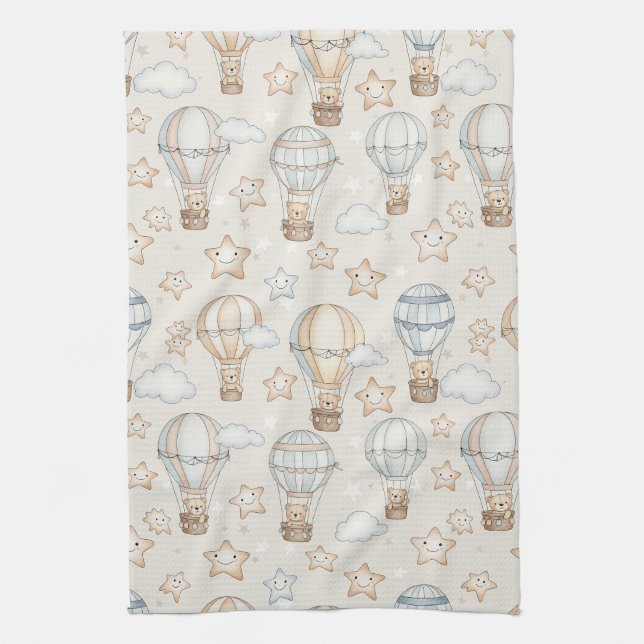 Cute Teddy Bear Hot Air Balloon Neutral Pattern 7 Kitchen Towel (Vertical)