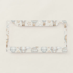 Cute Teddy Bear Hot Air Balloon Neutral Pattern 7 License Plate Frame