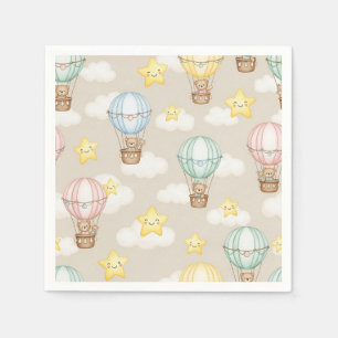 Cute Teddy Bear Hot Air Balloon Neutral Pattern 7 Napkins