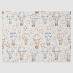 Cute Teddy Bear Hot Air Balloon Neutral Pattern 7 Tissue Paper