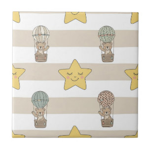 Cute Teddy Bear Hot Air Balloon Neutral Pattern 8 Ceramic Tile