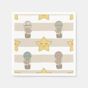 Cute Teddy Bear Hot Air Balloon Neutral Pattern 8 Napkins