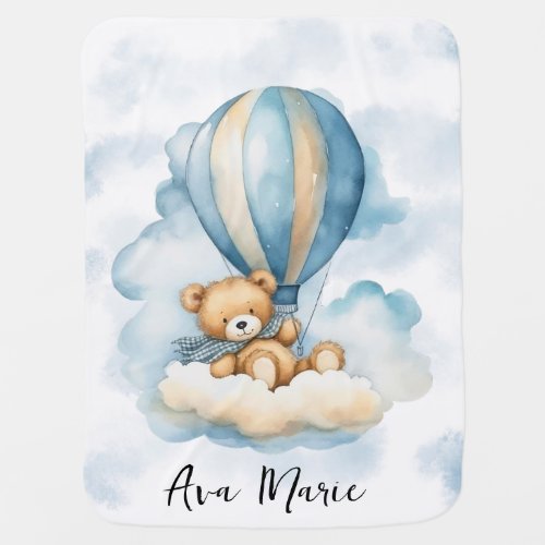 Cute Teddy Bear Hot Air Balloons Baby Shower Baby Blanket