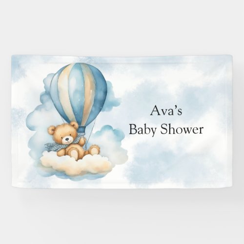 Cute Teddy Bear Hot Air Balloons Baby Shower Banner
