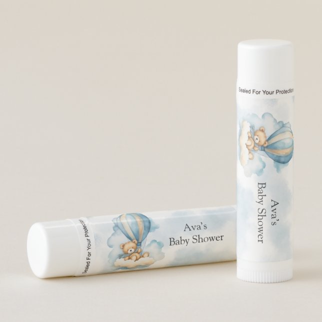 Cute Teddy Bear Hot Air Balloons Baby Shower Lip Balm (Front)
