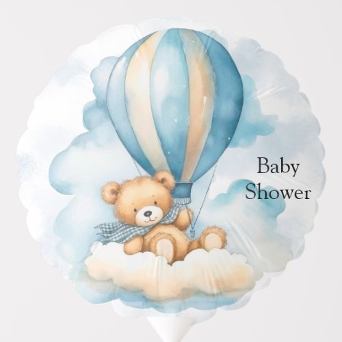Cute Teddy Bear Hot Air Balloons Boy Baby Shower