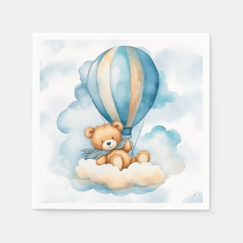 Cute Teddy Bear Hot Air Balloons Boy Baby Shower Napkins