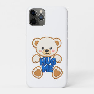 Cute Teddy Bear Hug Me Embroidery Style Cute Bear iPhone 11 Pro Case