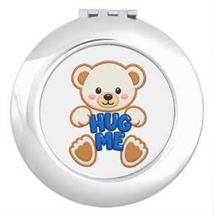 Cute Teddy Bear Hug Me Embroidery Style Cute Bear Compact Mirror