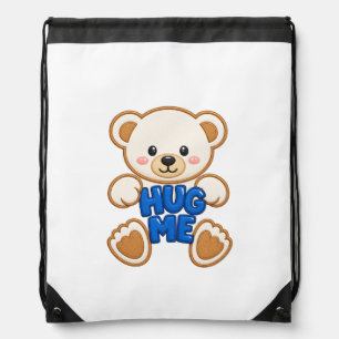 Cute Teddy Bear Hug Me Embroidery Style Cute Bear Drawstring Bag