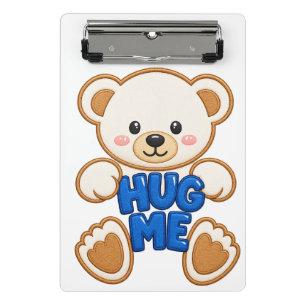Cute Teddy Bear Hug Me Embroidery Style Cute Bear Mini Clipboard