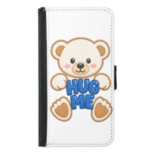 Cute Teddy Bear Hug Me Embroidery Style Cute Bear Samsung Galaxy S5 Wallet Case