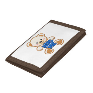 Cute Teddy Bear Hug Me Embroidery Style Cute Bear Tri-fold Wallet