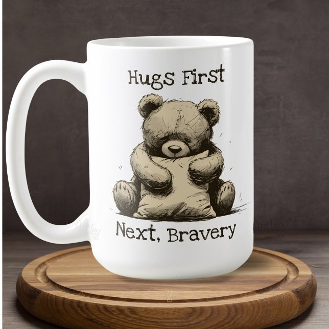 Cute Teddy Bear Hug Pillow Brown Custom Message Coffee Mug (Creator Uploaded)