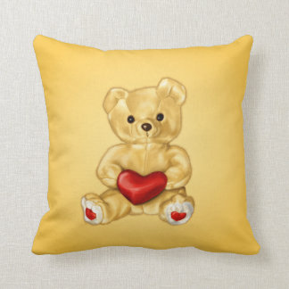 Cute Teddy Bear Hypnotist Holding a Heart Yellow Throw Pillow