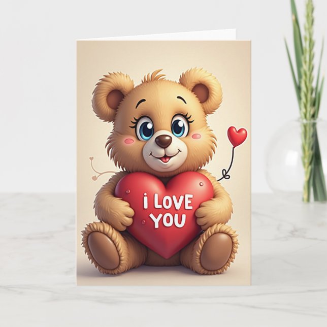 Cute Teddy Bear I Love You Card (Front)