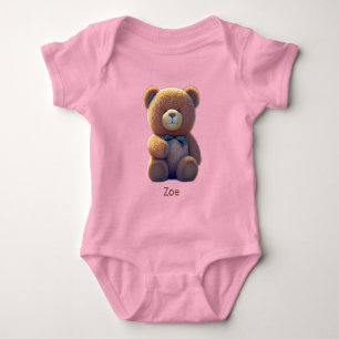 Cute Teddy bear in a meadow Baby Bodysuit