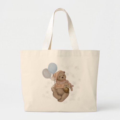  Cute teddy bear in a pink suit with balloons Large Tote Bag
