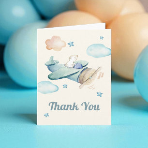 Cute Teddy Bear in Airplane Baby Shower Thank You Card