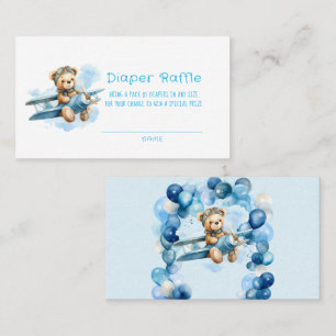 Cute Teddy Bear in an Airplane Boy Diaper Raffle Business Card