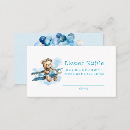 Cute Teddy Bear in an Airplane Boy Diaper Raffle Business Card