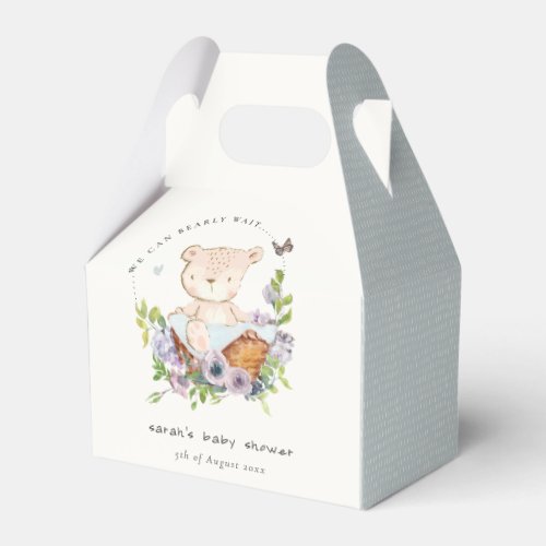 Cute Teddy Bear In Flower Basket Blue Baby Shower Favor Boxes