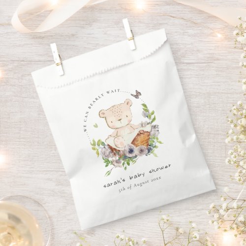 Cute Teddy Bear In Flower Basket Green Baby Shower Favor Bag
