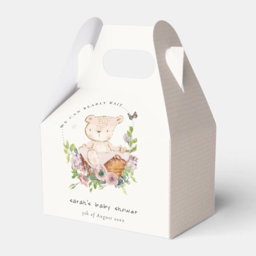 Cute Teddy Bear In Flower Basket Pink Baby Shower Favor Boxes