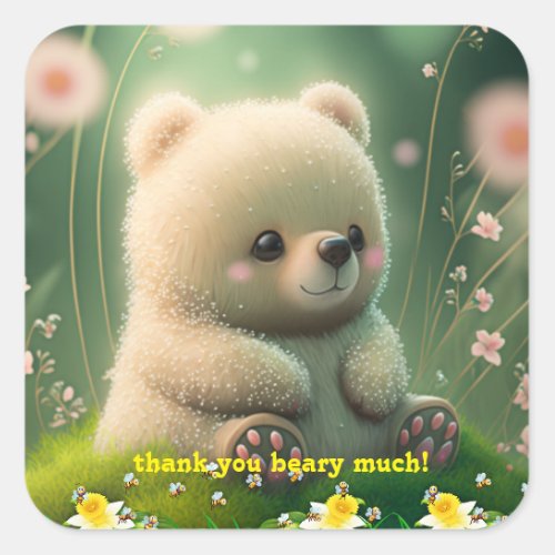 Cute Teddy Bear in Garden Personalized Thank you Square Sticker