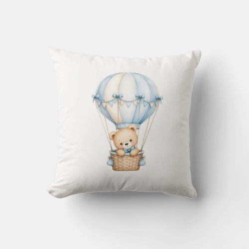 Cute Teddy Bear in Hot Air Balloon | Adorable Baby Throw Pillow