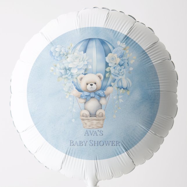 Cute Teddy Bear In Hot Air Balloon Boy Baby Shower (Front)