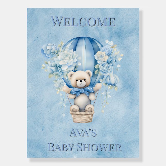 Cute Teddy Bear In Hot Air Balloon Boy Baby Shower Foam Board (Front)