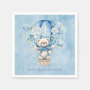 Cute Teddy Bear In Hot Air Balloon Boy Baby Shower Napkins