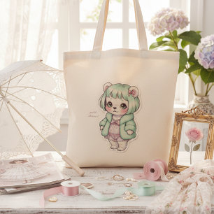 Cute teddy bear in lingerie and fur coat - unique tote bag