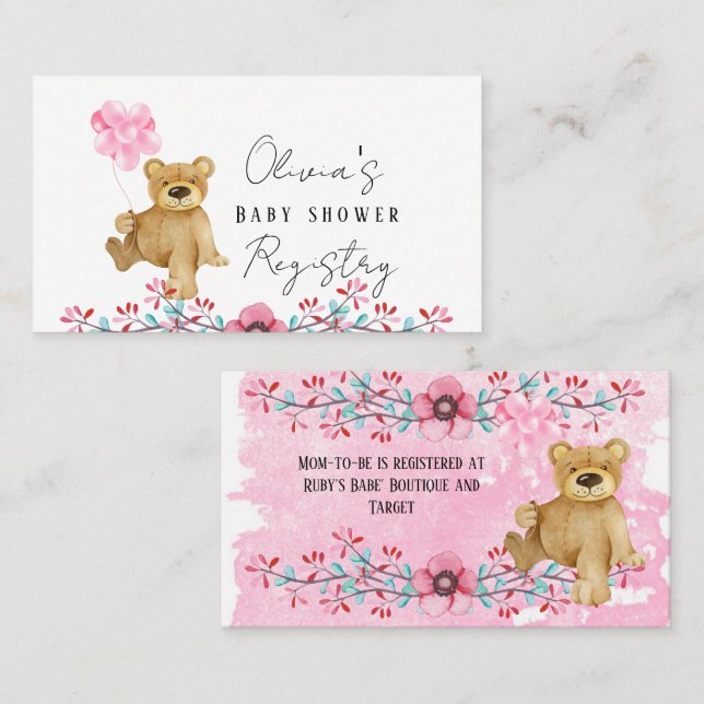 Cute Teddy Bear In Pink Paint Baby Shower Registry Business Card (Front/Back)