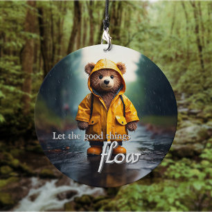 Cute Teddy Bear in Raincoat   Positive Affirmation Wind Chime