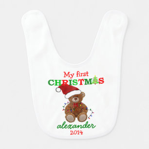 Cute Teddy Bear In Santa Hat My First Christmas Bib