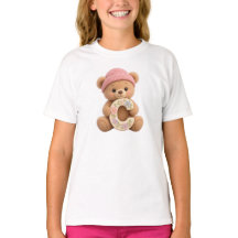 Cute Teddy Bear Initial C Floral Girls T-Shirt