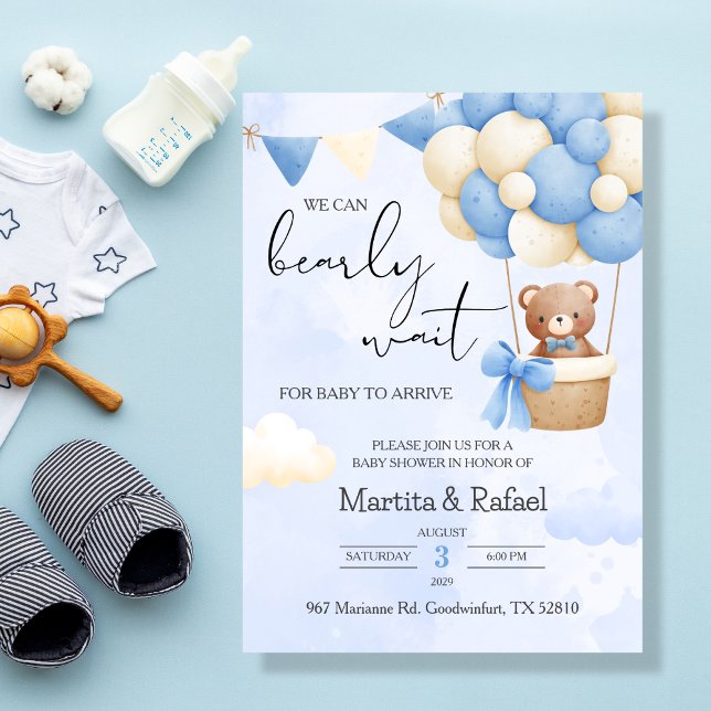 Cute Teddy Bear Invitacion Balloon Baby Shower  In Invitation (Creator Uploaded)