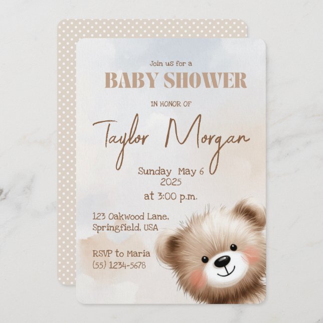 Cute Teddy Bear  Invitation (Front/Back)