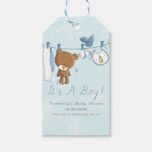 Cute Teddy Bear Its A Boy Blue Thank You Gift Tags