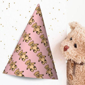 Cute Teddy Bear Kids Birthday Pink Party Hat by OneLook at Zazzle