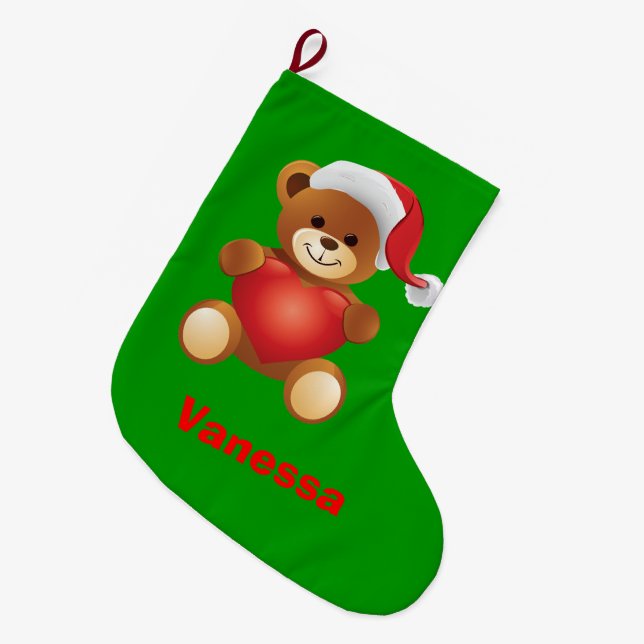 Cute Teddy Bear Kids Christmas Stocking (Front (Hanging))