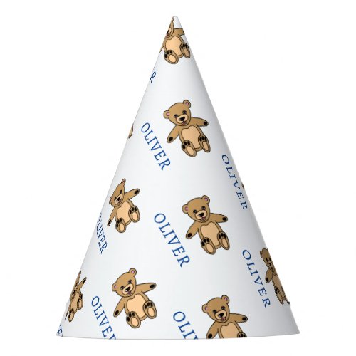 Cute Teddy Bear Kids Name Birthday Party Hat