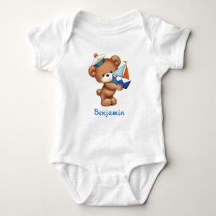 Cute Teddy Bear Littlle Sailor Personalized Baby Bodysuit