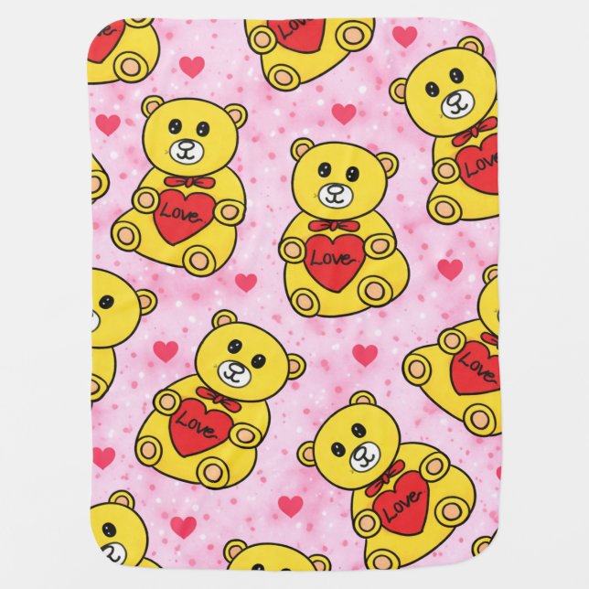 Cute Teddy Bear Love Baby Blanket (Front)